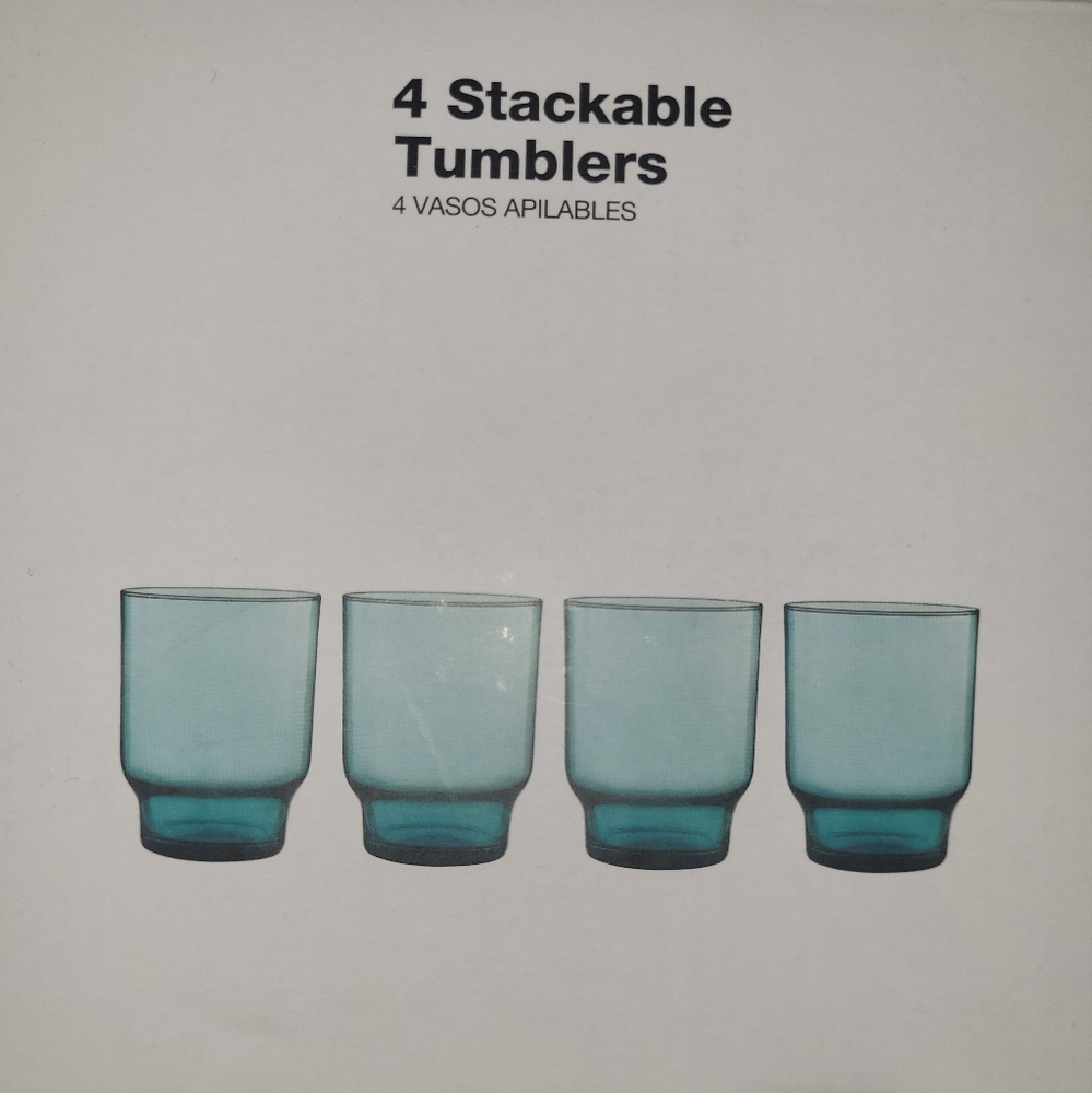 THE CELLAR Stackable Teal Glass Tumbler Set of 4